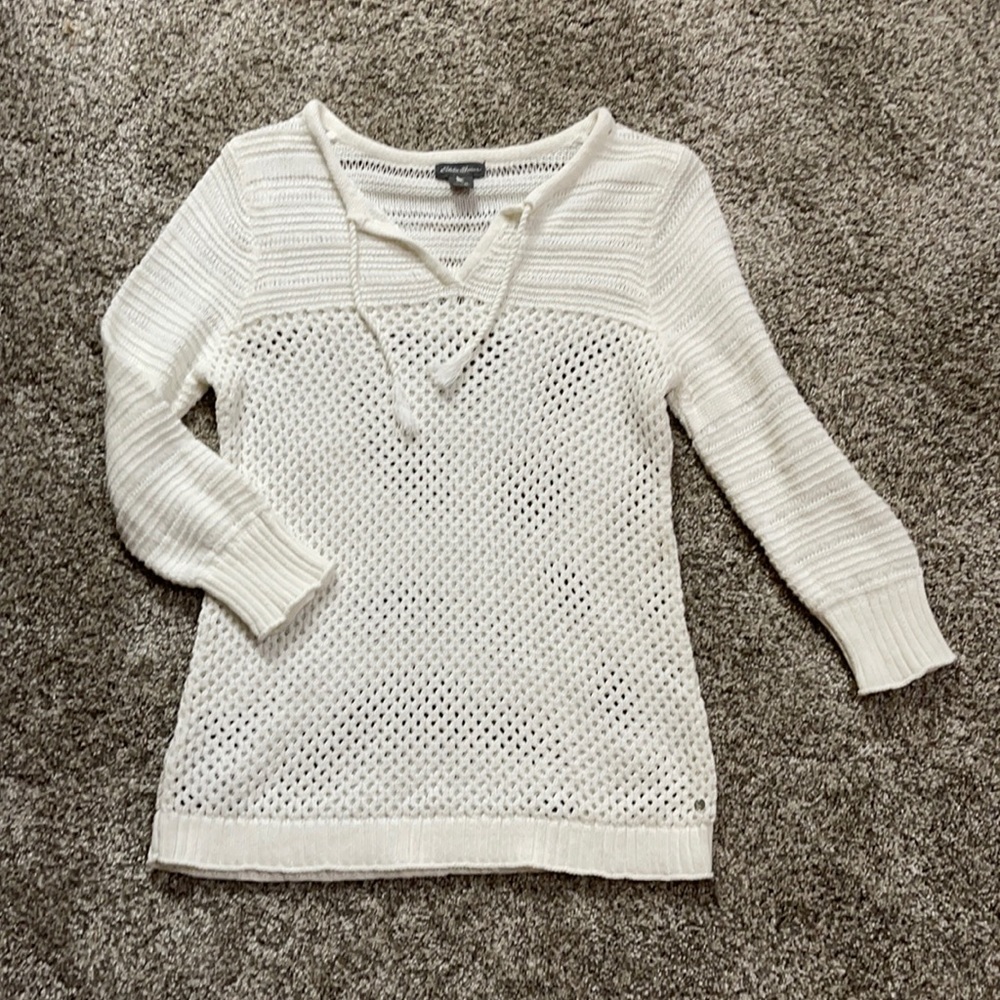 Eddie Bauer Crochet Sweater in white